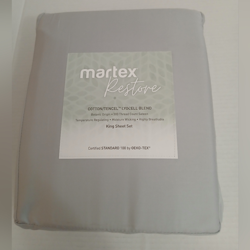 Martex Restore Cotton/Tyocell Blend King Sheet Set Grey Color New
